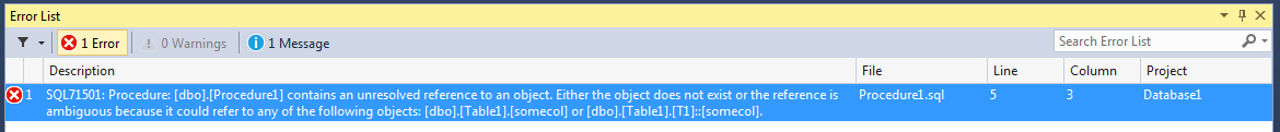 SQL71501 Errors